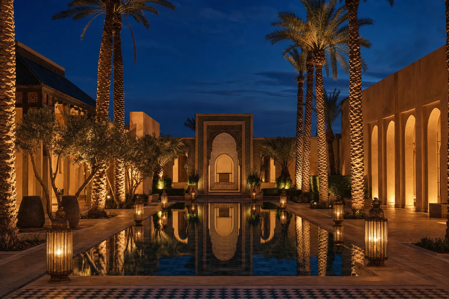 A luxury travel destination at golden hour